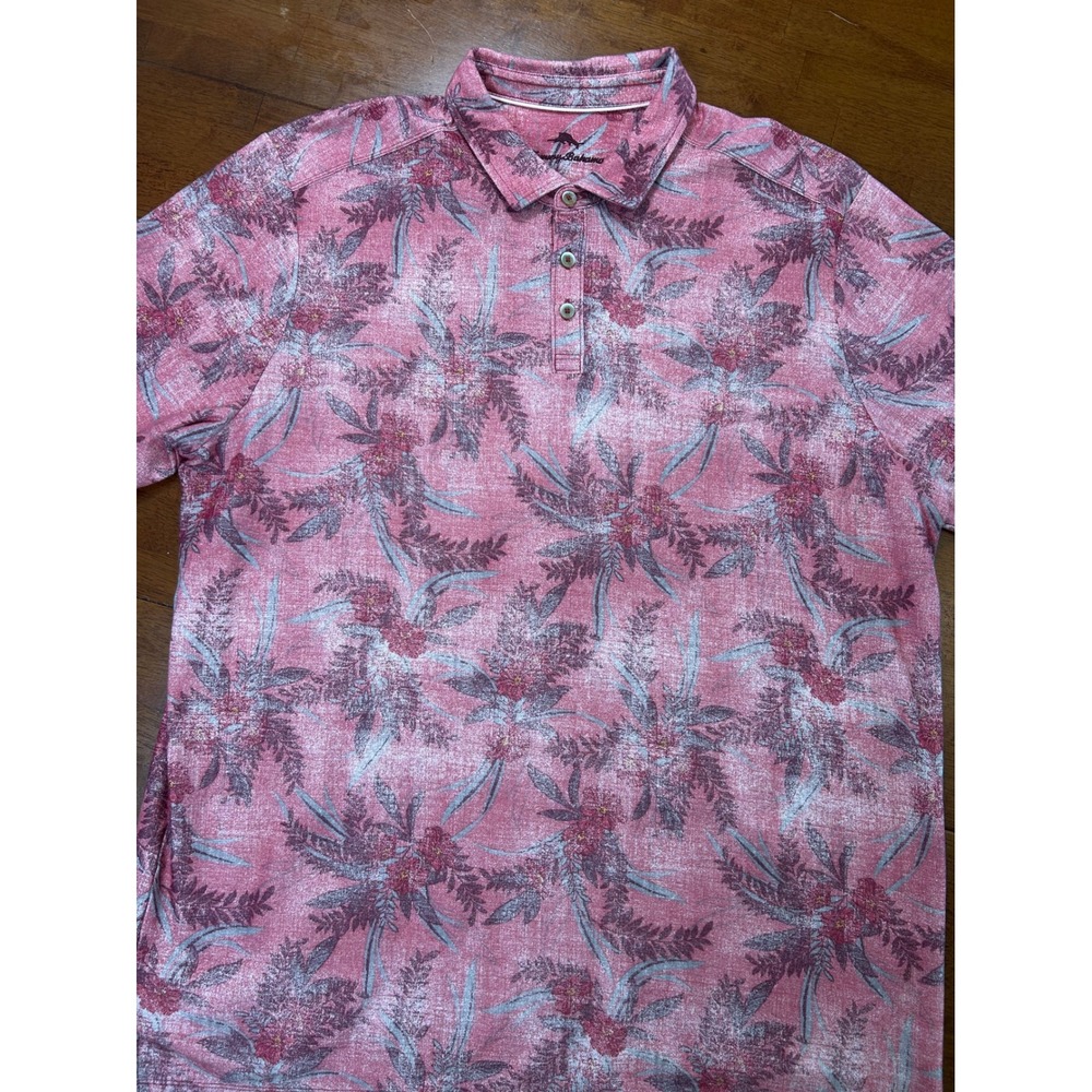 Tommy Bahama Polo Shirt Mens 2XLT Pink Floral Tropical Short Sleeve Tall